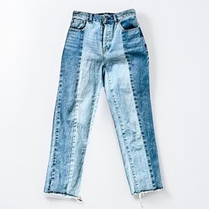 PacSun High Rise Straight Jeans Womens 26 Two Tone Panel Raw Hem Button Fly